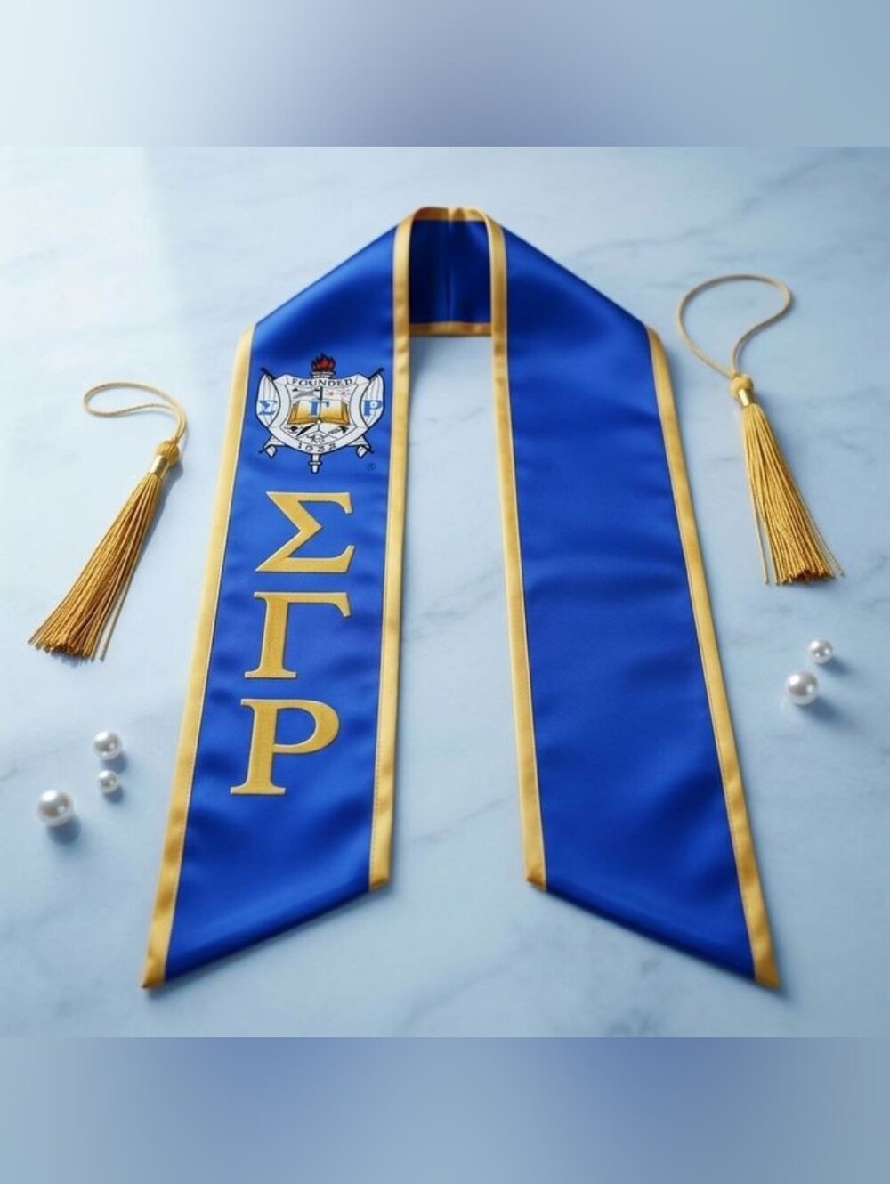 SGRHO Print Legacy Honor Stole in Blue with Gold